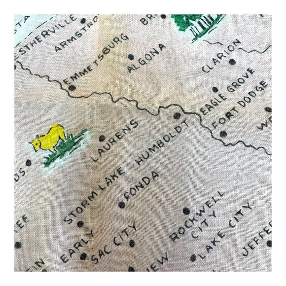 Vtg Retro Ladies Hankie Handkerchief Scalloped Edge Hibiscus Iowa State Map READ - Picture 7 of 10
